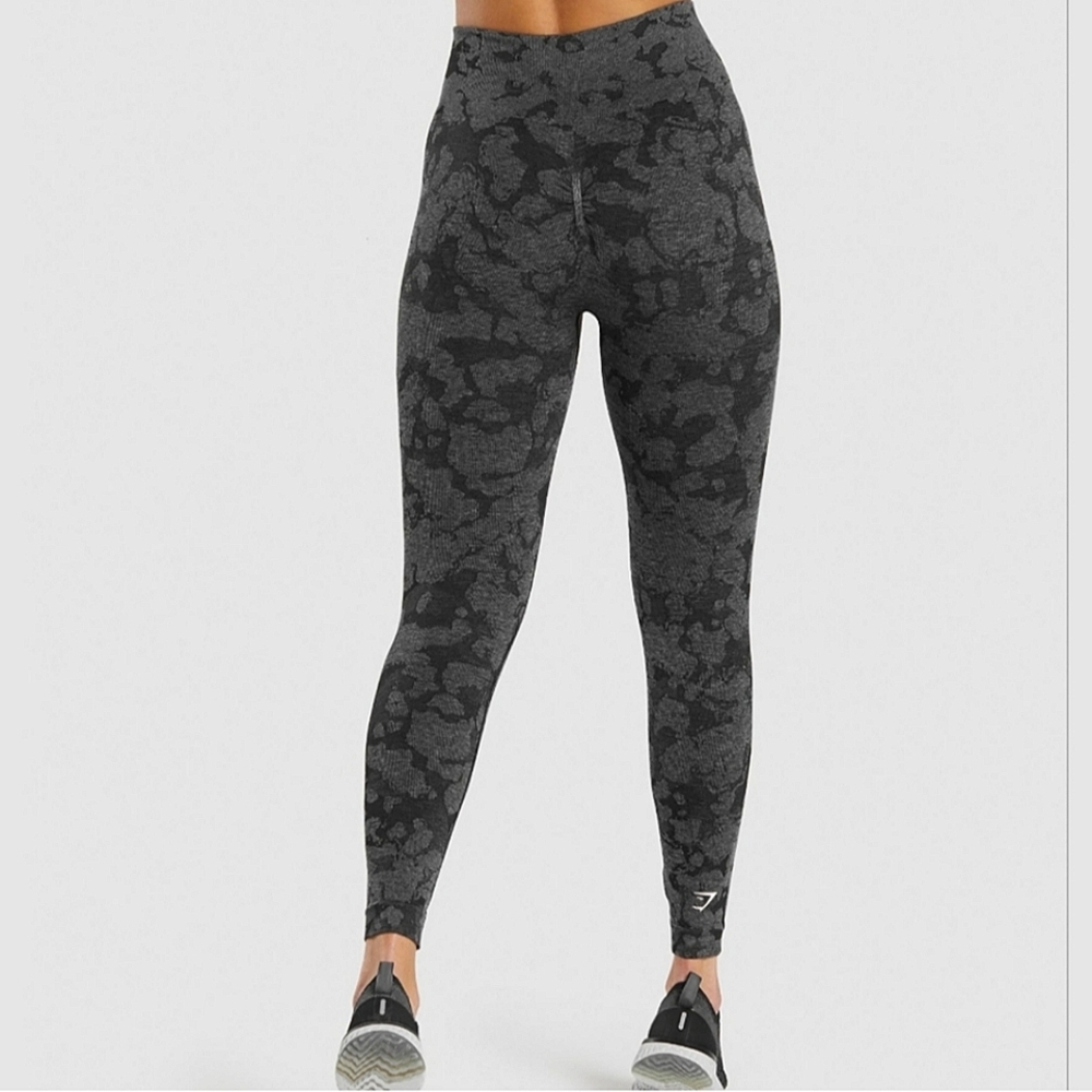 GYMSHARK Adapt Camo Seamless Ribbed Leggings Black Grey